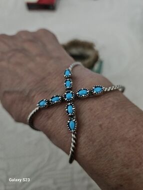 American West Silver And Sleeping Beauty Turquoise Bracelet S/M